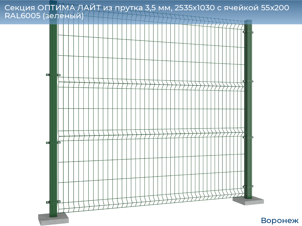 Секция ОПТИМА ЛАЙТ из прутка 3,5 мм, 2535x1030 с ячейкой 55х200 RAL6005 (зеленый), voronezh.doorhan.ru