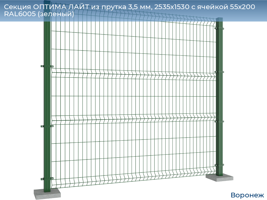 Секция ОПТИМА ЛАЙТ из прутка 3,5 мм, 2535x1530 с ячейкой 55х200 RAL6005 (зеленый), voronezh.doorhan.ru
